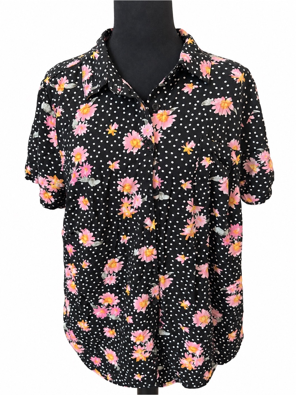 Torrid Stretch Challis Floral Polka Dot Button-Front Blouse Size 1